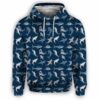 AOPH-U-Ani-CuteBluePtn-Sark-210809NA10 @ Shark Cute Blue Pattern-Shark Blue Sea Pattern All Over Print Hoodie