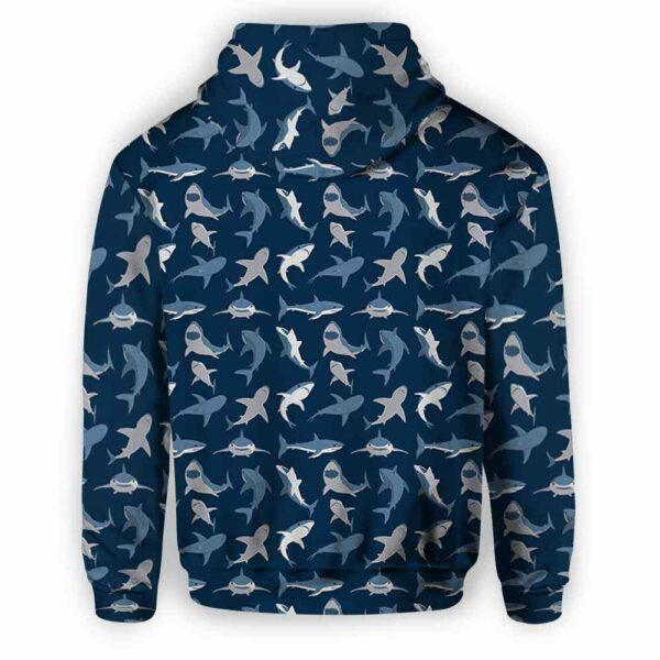 AOPH-U-Ani-CuteBluePtn-Sark-210809NA10 @ Shark Cute Blue Pattern-Shark Blue Sea Pattern All Over Print Hoodie