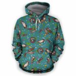 AOPH-U-Ani-DarkGreePtn-Oter-210809NA10 @ Otter Dark Green Pattern-Otter Dark Green Swimming All Over Print Hoodie