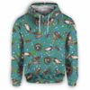 AOPH-U-Ani-DarkGreePtn-Oter-210809NA10 @ Otter Dark Green Pattern-Otter Dark Green Swimming All Over Print Hoodie