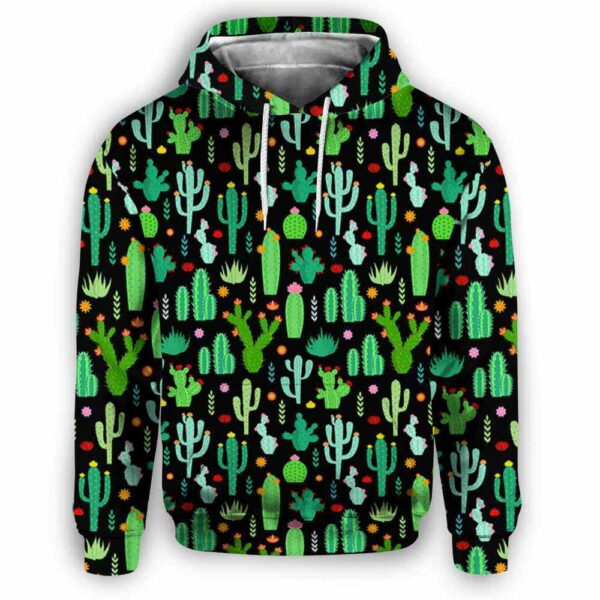 AOPH-U-Hobb-WateCactPtn-Succ-210809NA10 @ Succulent Watercolor Cactus Pattern-Succulent Cactus Plant Pattern All Over Print Hoodie