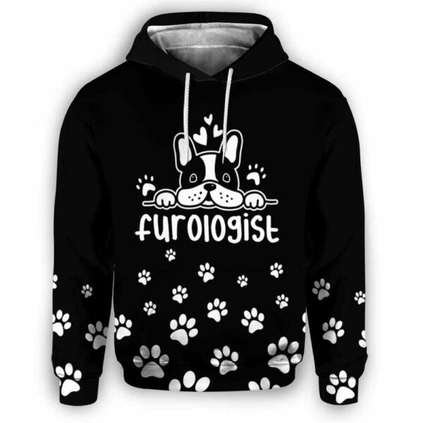 AOPH-U-Job-BlacAndWhitPaw.-Dgrm-210809NA10 @ Dog Groomer Black And White Paw.psd-Dog Groomer Furologist White Paw All Over Print Hoodie