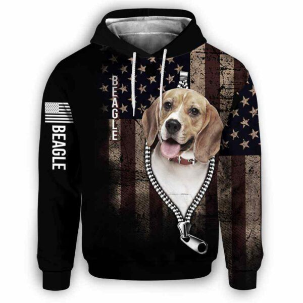 AOPH-U-Dog-AmerFlagZipp-Beagle-210809NA10 @ Beagle American Flag Zipper-Beagle Usa Flag Zipper All Over Print Hoodie