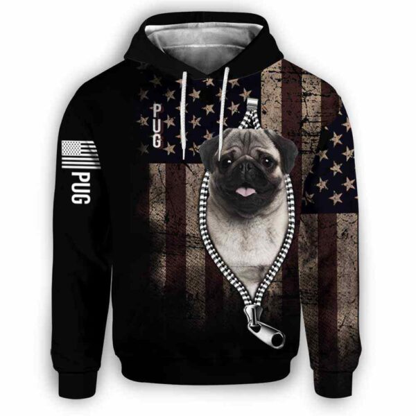 AOPH-U-Dog-AmerFlagZipp-Pug-210809NA10 @ Pug American Flag Zipper-Pug Usa Flag Zipper All Over Print Hoodie