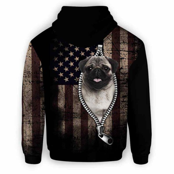 AOPH-U-Dog-AmerFlagZipp-Pug-210809NA10 @ Pug American Flag Zipper-Pug Usa Flag Zipper All Over Print Hoodie