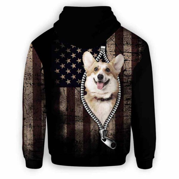 AOPH-U-Dog-AmerFlagZipp-Corgi-210809NA10 @ Corgi American Flag Zipper-Corgi Usa Flag Zipper All Over Print Hoodie