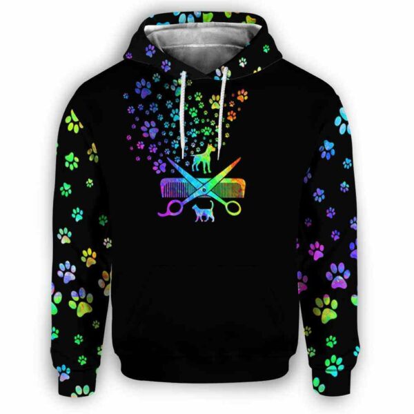 AOPH-U-Job-WateLogo-Dgrm-210809NA10 @ Dog Groomer Watercolor Logo-Dog Groomer Watercolor Grooming Logo All Over Print Hoodie