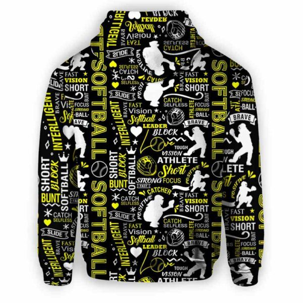 AOPH-U-Hobb-WhitYellPtn-Sbal-210809NA10 @ Softball White Yellow Pattern-Softball Yellow And White Typography All Over Print Hoodie
