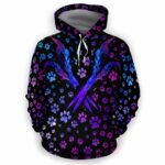 AOPH-U-Job-GlxyPawPtn-Dgrm-210809NA10 @ Dog Groomer Galaxy Paw Pattern-Dog Groomer Blue Purple Scissors And Paws All Over Print Hoodie
