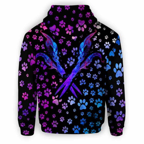 AOPH-U-Job-GlxyPawPtn-Dgrm-210809NA10 @ Dog Groomer Galaxy Paw Pattern-Dog Groomer Blue Purple Scissors And Paws All Over Print Hoodie