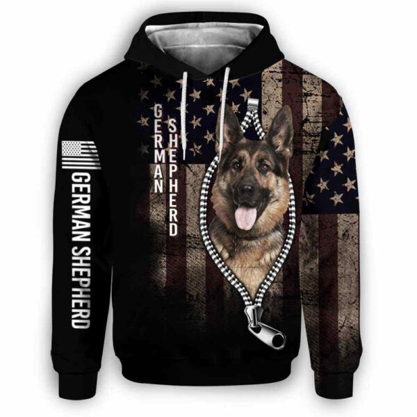 AOPH-U-Dog-AmerFlagZipp-GerShe-210809NA10 @ German Shepherd American Flag Zipper-German Shepherd Usa Flag Zipper All Over Print Hoodie