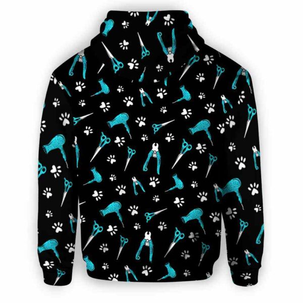 AOPH-U-Job-SparTealTool-Dgrm-210809NA10 @ Dog Groomer Sparkle Teal Tool-Dog Groomer Teal Grooming Tools Pattern All Over Print Hoodie