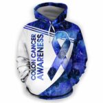 AOPH-U-Awa-BlueGlxyWate-ColCan-210809NA10 @ Colon Cancer Blue Galaxy Watercolor-Colon Cancer Awareness Blue Galaxy All Over Print Hoodie