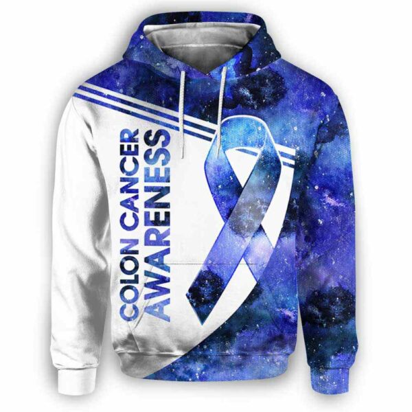 AOPH-U-Awa-BlueGlxyWate-ColCan-210809NA10 @ Colon Cancer Blue Galaxy Watercolor-Colon Cancer Awareness Blue Galaxy All Over Print Hoodie
