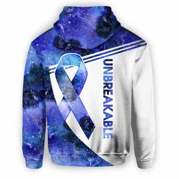 AOPH-U-Awa-BlueGlxyWate-ColCan-210809NA10 @ Colon Cancer Blue Galaxy Watercolor-Colon Cancer Awareness Blue Galaxy All Over Print Hoodie