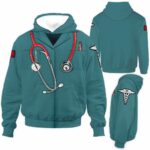 AOPH-U-Nur-TealShir-Nur-210909NA10 @ Nurse Teal Shirt-Nurse Nurse Shirt Teal All Over Print Hoodie