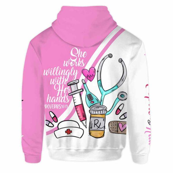 AOPH-U-Nur-WorkWillWhitPink-Nur-210910NA10 @ Nurse Work Willingly White Pink-Nurse She Works Willingly With Her Hands All Over Print Hoodie