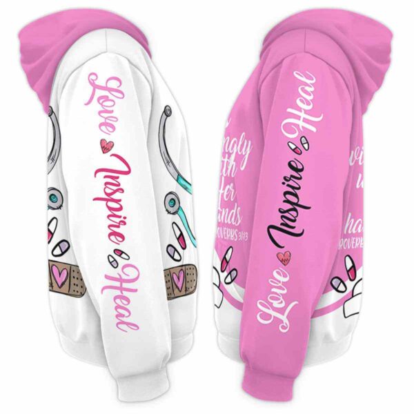 AOPH-U-Nur-WorkWillWhitPink-Nur-210910NA10 @ Nurse Work Willingly White Pink-Nurse She Works Willingly With Her Hands All Over Print Hoodie