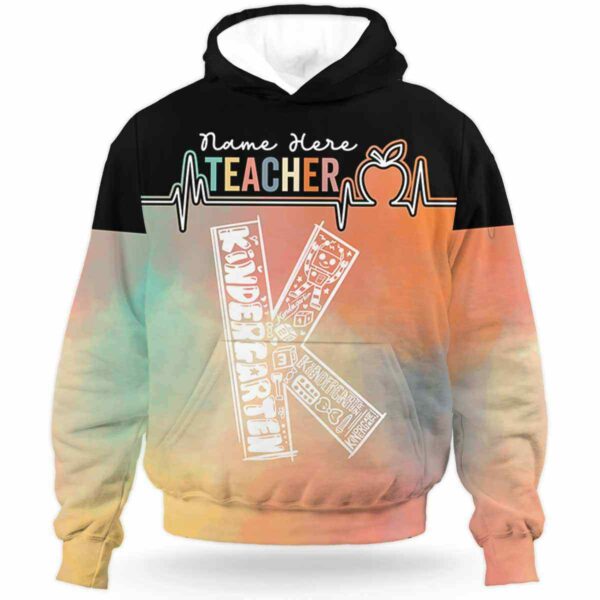 AOPH-U-Job-RetrTeacCustName-Sc14-210928VA10 @ Kindergarten Retro Teacher Custom Name-Kindergarten Heartbeat Retro Custom Name All Over Print Hoodie