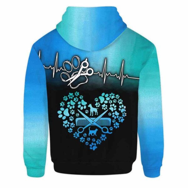 AOPH-U-Job-TealBlueHear-Dgrm-210928VA10 @ Dog Groomer Teal blue Heartbeat-Dog Groomer Heartbeat Blue Teal All Over Print Hoodie