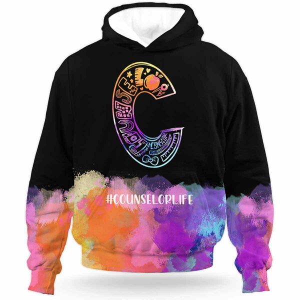 AOPH-U-Job-WateColo-Csl-210928VA10 @ Counselor Watercolor colorful-School Counselor Watercolor Counselor Life All Over Print Hoodie