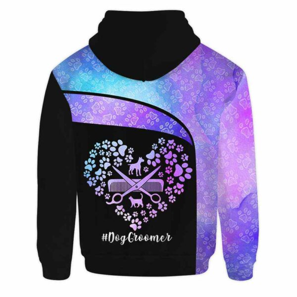AOPH-U-Job-PawsHearTealPurp-Dgrm-210928VA10 @ Dog Groomer Paws heart Teal Purple-Dog Groomer Heart Pastel Custom Name All Over Print Hoodie