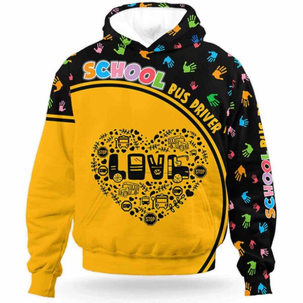 AOPH-U-Job-ColoSchoBus-Sbdr-211001NA10 @ Bus Driver Colorful School Bus-School Bus Driver Heart Love Colorful Hands All Over Print Hoodie