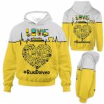 AOPH-U-Job-BusHear-Sbdr-211001NA10 @ Bus Driver Bus Heart-School Bus Driver Heart Love Heartbeat Yellow All Over Print Hoodie