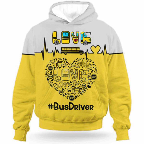 AOPH-U-Job-BusHear-Sbdr-211001NA10 @ Bus Driver Bus Heart-School Bus Driver Heart Love Heartbeat Yellow All Over Print Hoodie