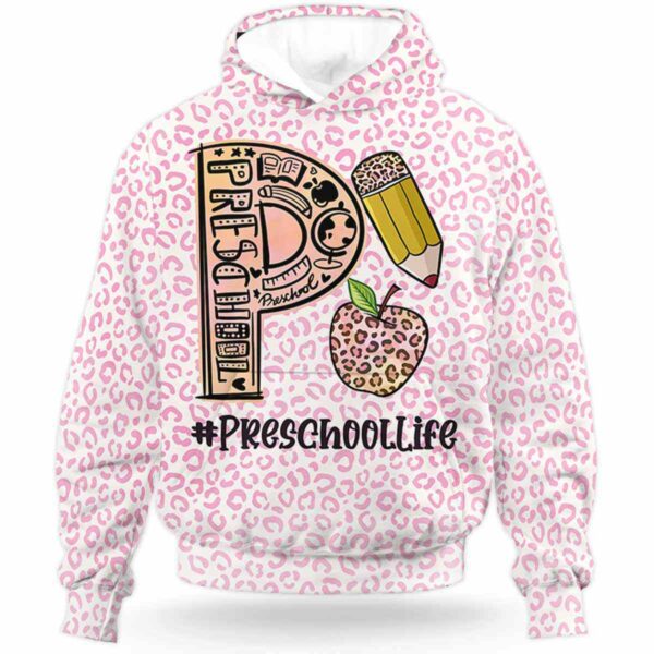 AOPH-U-Job-KindPinkLeop-Sc21-210928VA10 @ Preschool Kindergarten Pink Leopard-Pre School Pink Leopard Preschoollife All Over Print Hoodie