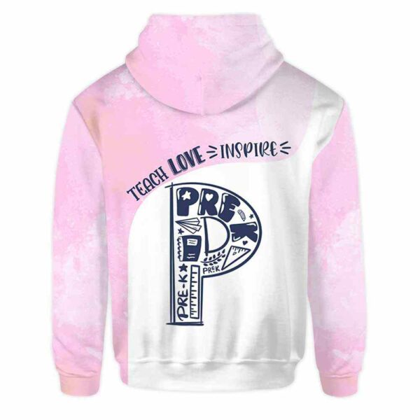 AOPH-U-Job-TeacLoveInsp-Sc19-210928VA10 @ Pre K Teach Love Inspire-Pre K Pink Teach Love Inspire All Over Print Hoodie