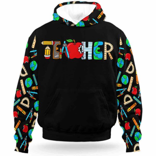 AOPH-U-Job-SchoTool-Tcer-210924NA10 @ Teacher School Tools-Teacher Teacher Tools Pattern All Over Print Hoodie