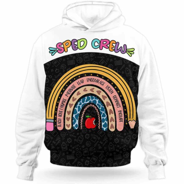 AOPH-U-Job-RainSpedCrew-Sped-210928NA10 @ Sped Teacher Rainbow Sped Crew-Sped Teacher Leopard Rainbow Sped Crew All Over Print Hoodie