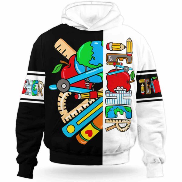 AOPH-U-Job-BlacAndWhit-Tcer-210924NA10 @ Teacher Black and white-Teacher Black And White Teacher Things All Over Print Hoodie