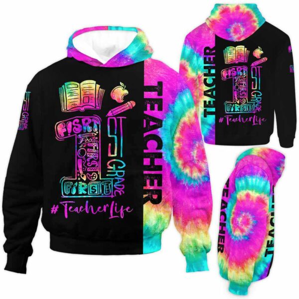 AOPH-U-Job-1stGradTieDye-Sc1-210927NA10 @ 1st Grade Tie Dye-1St Grade Teacher Tie Dye Teacher Life All Over Print Hoodie