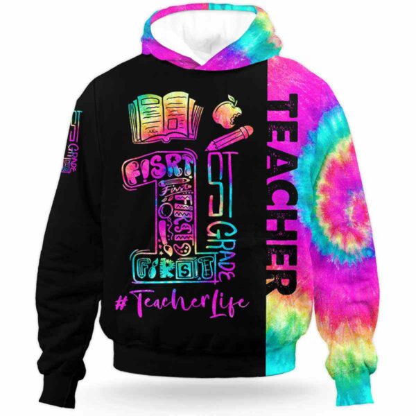 AOPH-U-Job-1stGradTieDye-Sc1-210927NA10 @ 1st Grade Tie Dye-1St Grade Teacher Tie Dye Teacher Life All Over Print Hoodie
