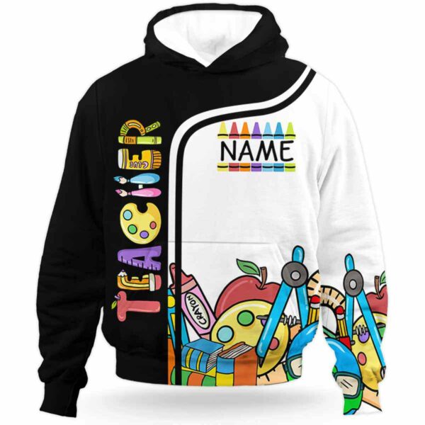 AOPH-U-Job-CustNameCray-Tcer-210925VY10 @ Teacher Custom Name crayon-Teacher Crayon Custom Name All Over Print Hoodie