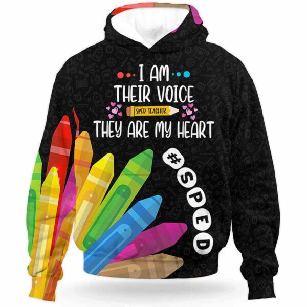 AOPH-U-Job-ImTheiVoicTheyAre-Sped-210929NA10 @ Sped Teacher Im their voice they are my heart-Sped Teacher They Are My Heart Colorful All Over Print Hoodie