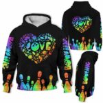 AOPH-U-Hobb-WatePins-Bwl-211006VY10 @ Bowling Watercolor Pins-Bowling Heart Love Rainbow 3D Hoodie