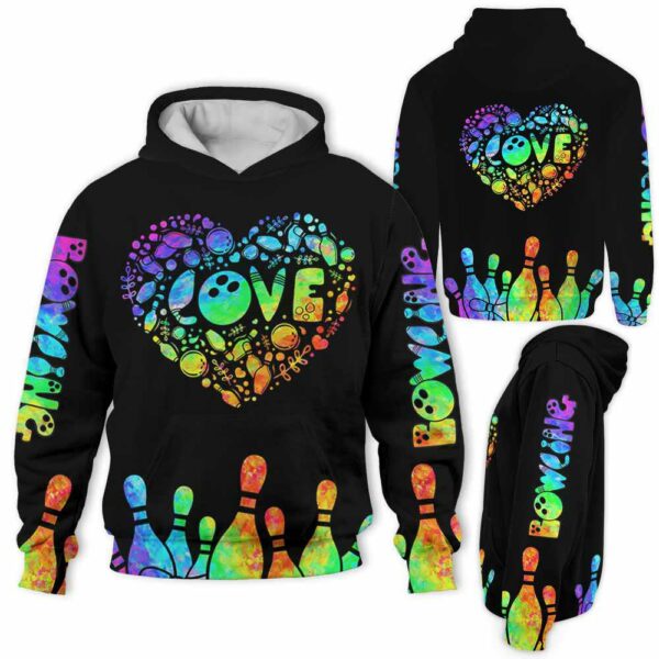 AOPH-U-Hobb-WatePins-Bwl-211006VY10 @ Bowling Watercolor Pins-Bowling Heart Love Rainbow 3D Hoodie