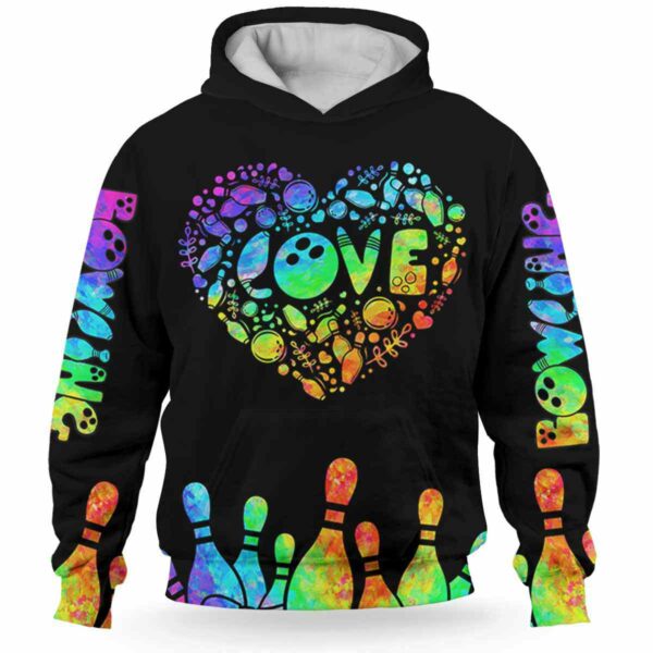AOPH-U-Hobb-WatePins-Bwl-211006VY10 @ Bowling Watercolor Pins-Bowling Heart Love Rainbow 3D Hoodie