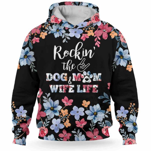 AOPH-U-Dog-DogMomLife-Dog-211007NA10 @ Dog Mom Life-Dog Flower Rocking 3D Hoodie