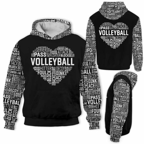 AOPH-U-Hobb-HearTxtPtn-Vlbl-211013VY10 @ Volleyball Heart Text Pattern-Volleyball Heart Text Typography Pattern 3D Hoodie