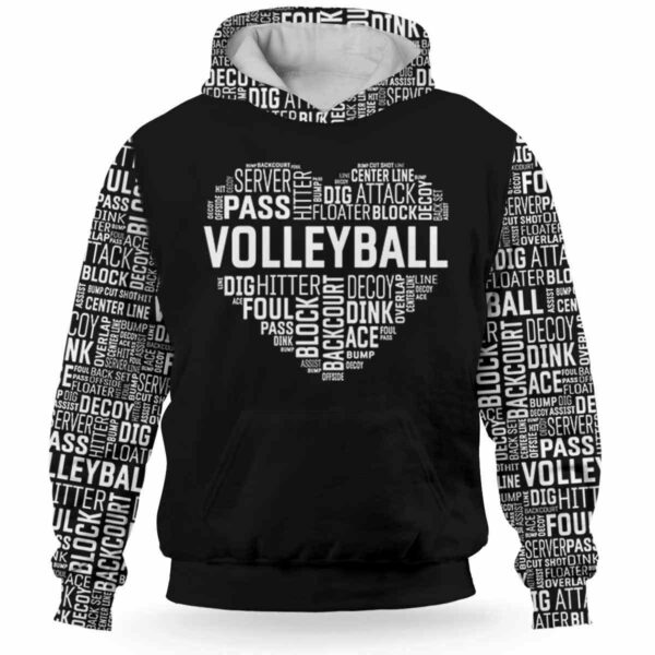 AOPH-U-Hobb-HearTxtPtn-Vlbl-211013VY10 @ Volleyball Heart Text Pattern-Volleyball Heart Text Typography Pattern 3D Hoodie