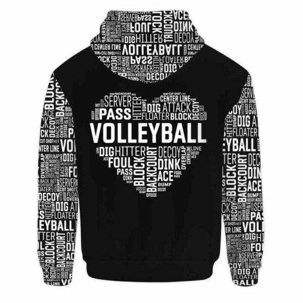 AOPH-U-Hobb-HearTxtPtn-Vlbl-211013VY10 @ Volleyball Heart Text Pattern-Volleyball Heart Text Typography Pattern 3D Hoodie