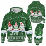 AOPH-U-Nur-KnitLineGnom-EMT-211020VY10 @ Emt Knitted Line Gnome-Emt Christmas Emt Life Gnome Nurse Green 3D Hoodie