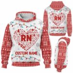 AOPH-U-Nur-HearKnitPtn-RN-211020VY10 @ Registered Nurse Heart Knitted Pattern-Registered Nurse Christmas Rn Heart Custom Name 3D Hoodie