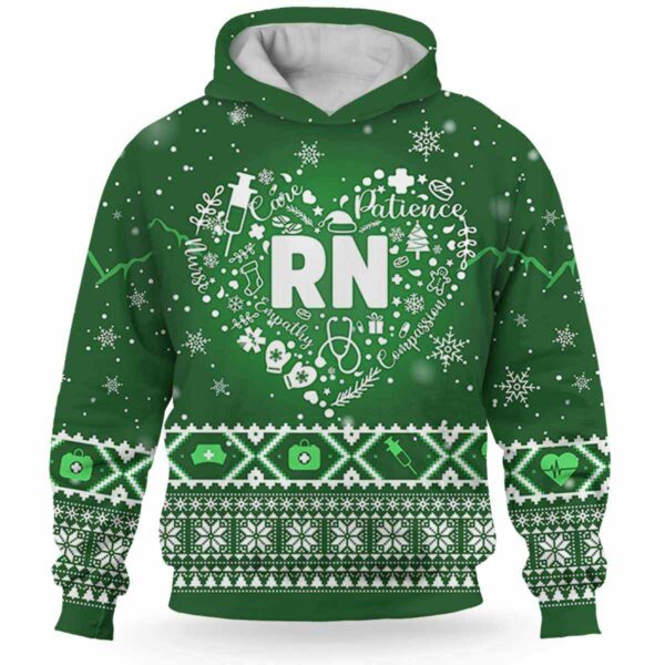 AOPH-U-Nur-KnitLineHear-RN-211020VY10 @ Registered Nurse Knitted Line Heart-Registered Nurse Christmas Rn Heart Green Knitted 3D Hoodie
