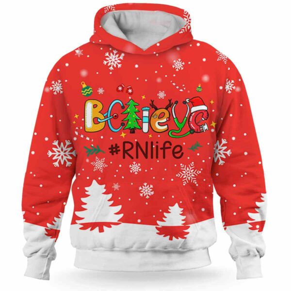 AOPH-U-Nur-BeliHalfSnowRed-RN-211020VY10 @ Registered Nurse Believe Half Snow Red-Registered Nurse Christmas Rn Life Believe 3D Hoodie