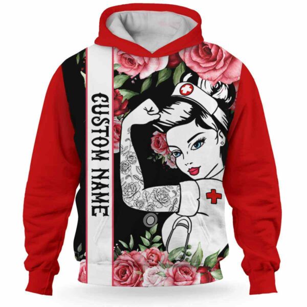 AOPH-U-Nur-LineRoseTatt-Nur-211020VY10 @ Nurse Line Roses Tattooed-Nurse Rose Tattoo Nurse Custom Name 3D Hoodie